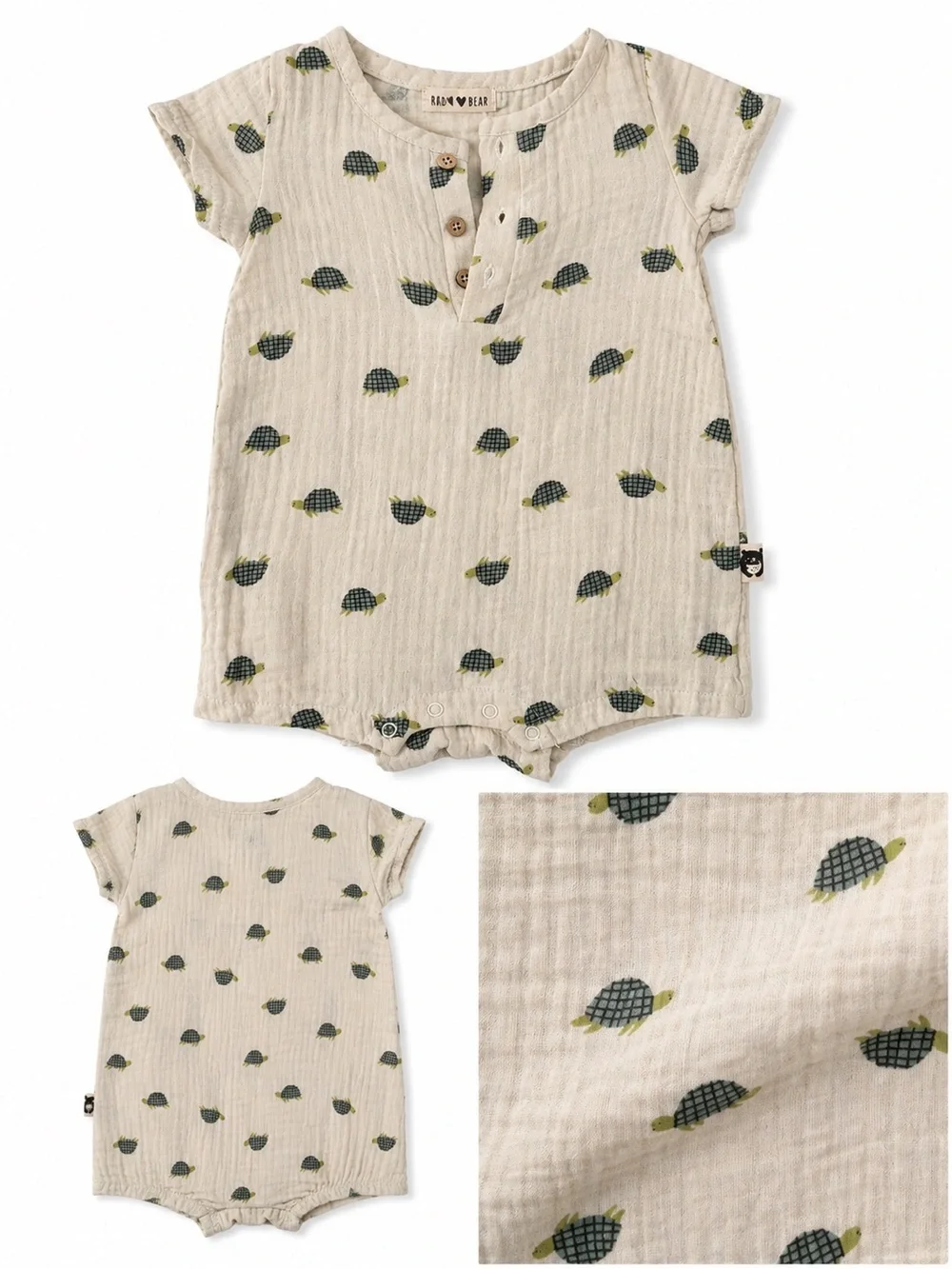 Ragdoll & Rockets Cream Turtle Print Baby One-Piece